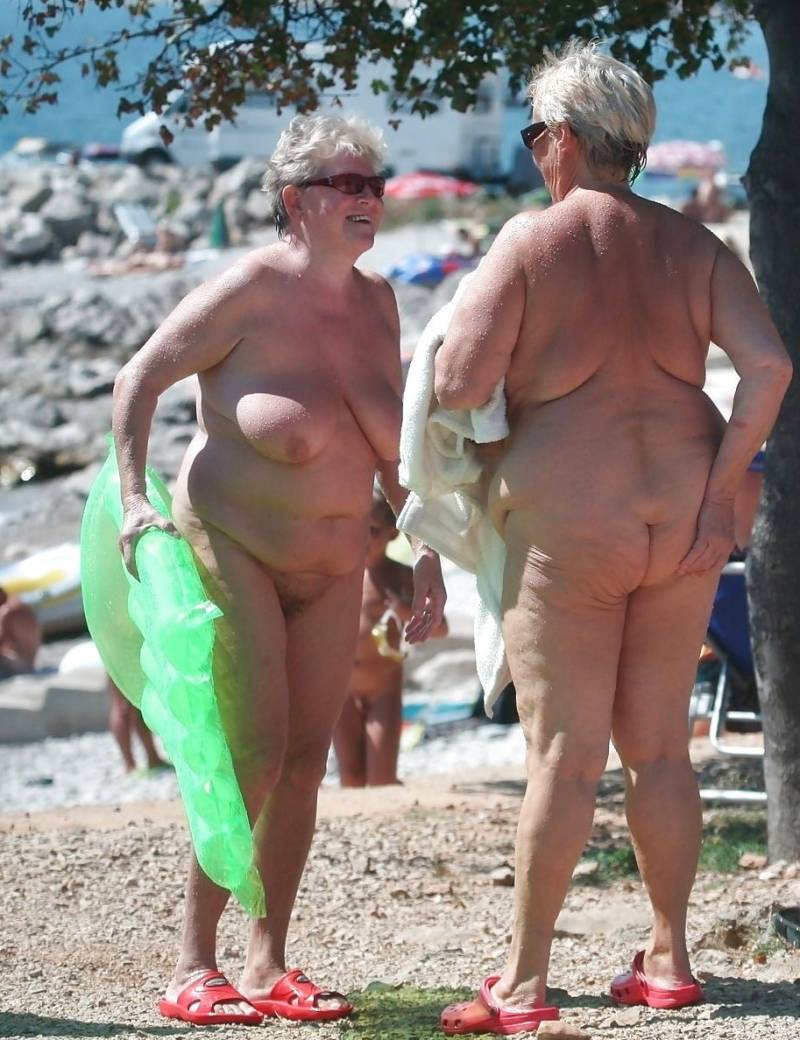 Naked elderly women on the beach
